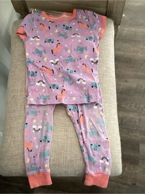 wonder nation Lavender Unicorn & Rainbow Pajama Set with Coral Trim